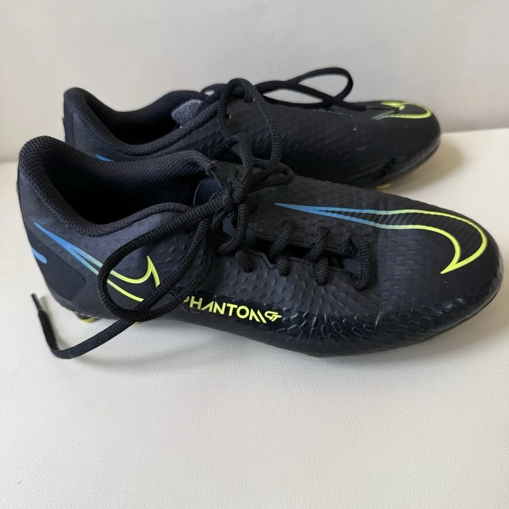 Nike Phantom GT/club FG/MG soccer Cleats Black Volt Blue Youth 3Y CK8476-090